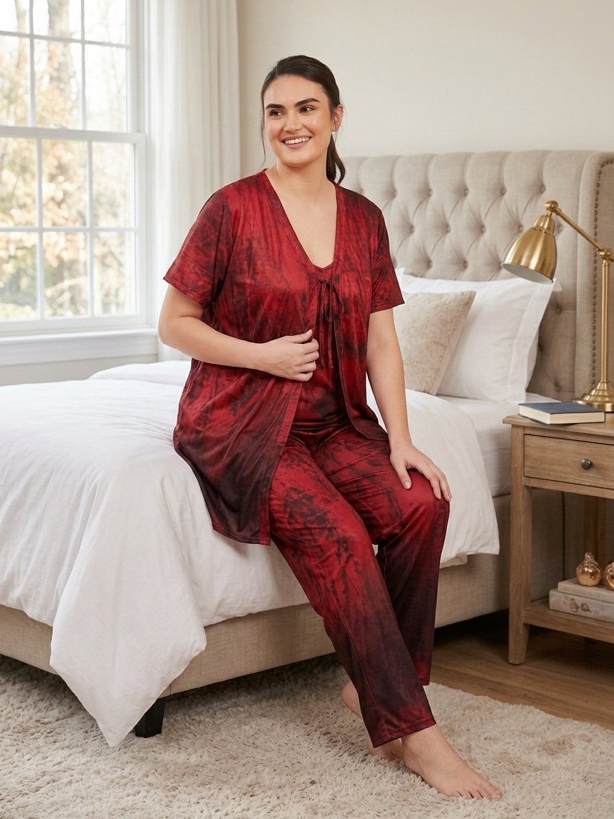 Women's 3-Piece Tie-Dye Satin Bridal Nighty & Robe Lounge Set - Image 2
