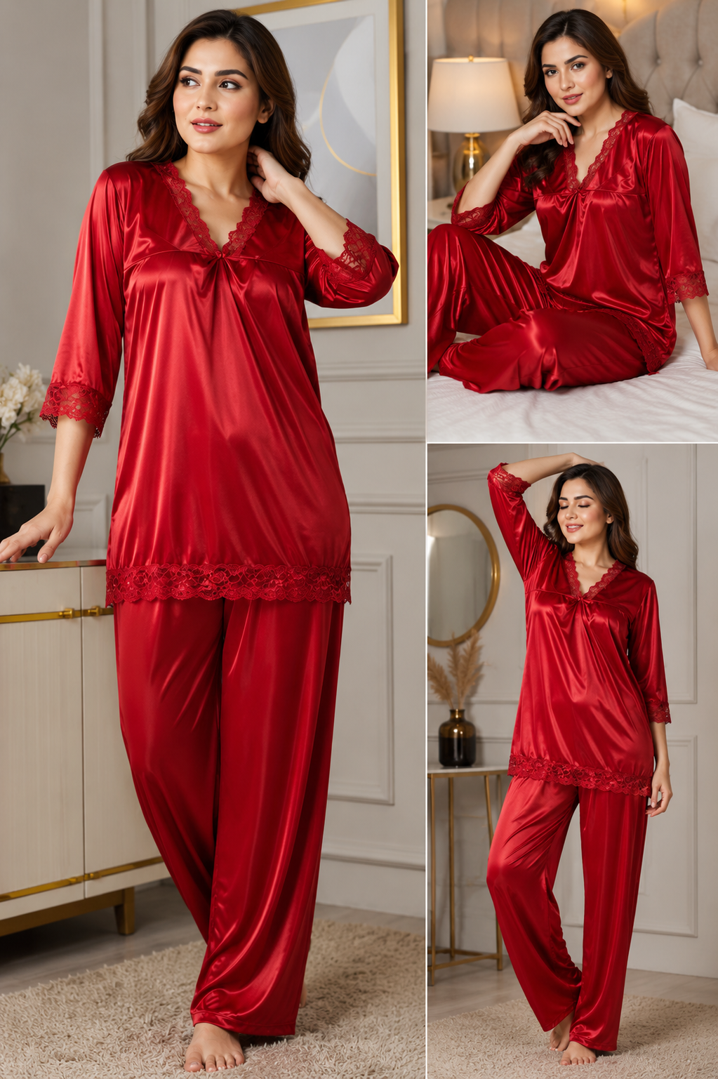 Luxury Satin Lace Night Suit for Women - Image 5