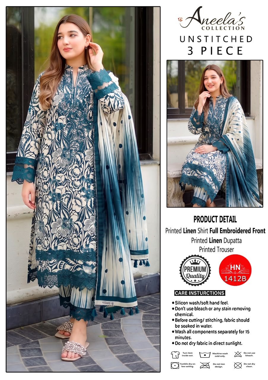 Women's 3-Piece Printed Lawn Suit with Printed Dupatta & Trousers